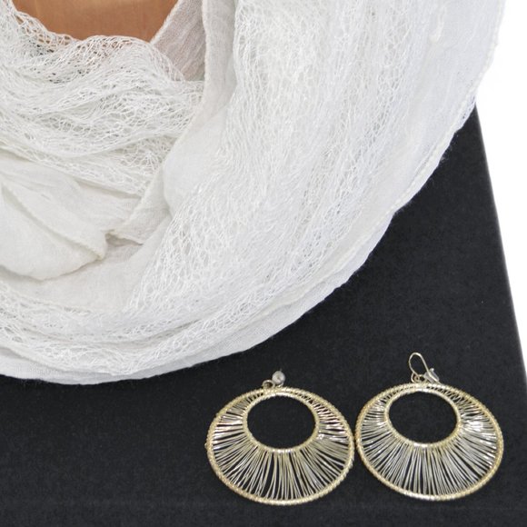 White Infinity Scarf & Gold Tone Hoop Earrings - Picture 2 of 2